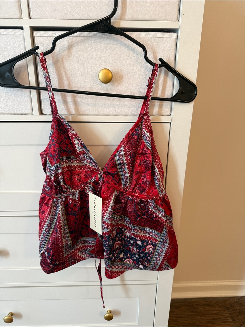 Boho Red Printed V-Neck Cami Top